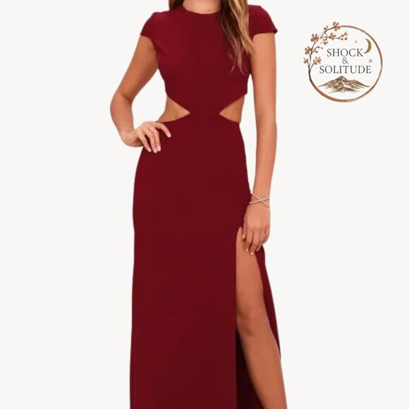 Lulus Dresses & Skirts - Lulus Burgundy Open-Back Maxi Gown – NWOT, Elegant Slit, Never Worn